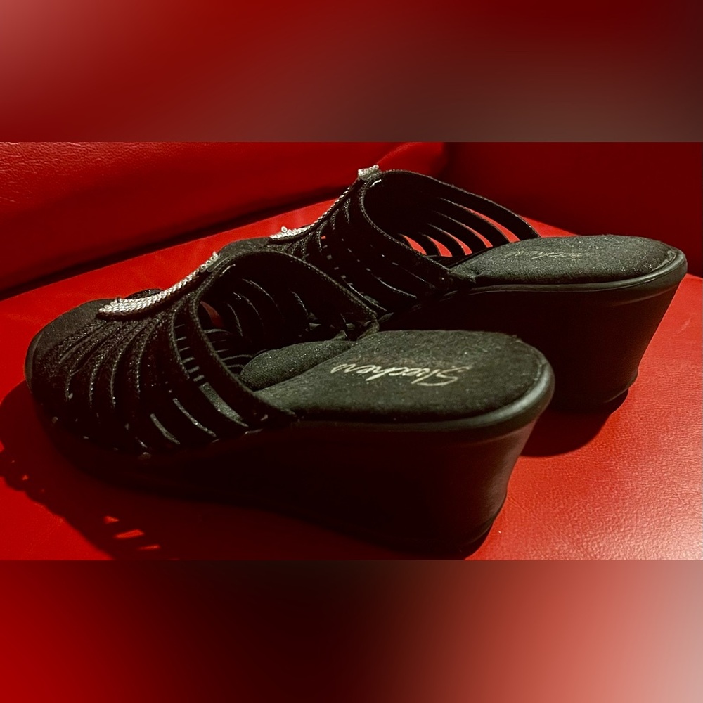 Skechers Cali Hot Shot Rumbler Rhinestone Women BlackSandals wedge size 7.5 - Picture 3 of 7